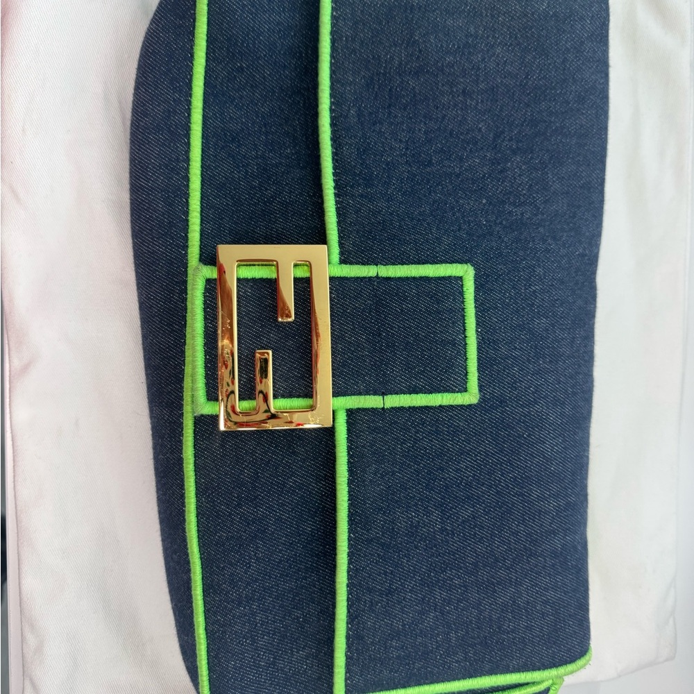 Fendi Blue and Green Clutch with Gold Hardware